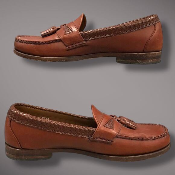 Men's 11 ALLEN EDMONDS Maxfield Handsewn Dark Chili Calfskin Tassel Loafers EUC - Picture 9 of 14